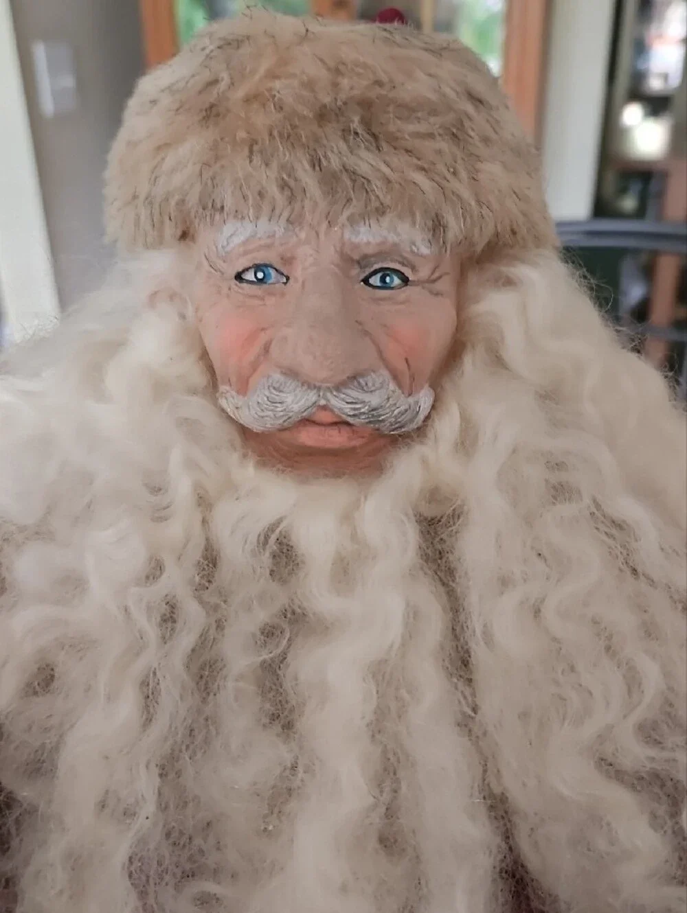 Vintage Old World Folk Art Santa Figure In Decorated Display Wooden Holiday Box